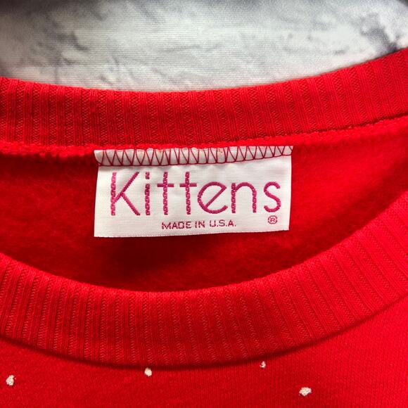 Vintage Kittens Brand Pullover Sweatshirt Red Scottie Dog Puff 3D Size L USA 80s - Picture 4 of 7